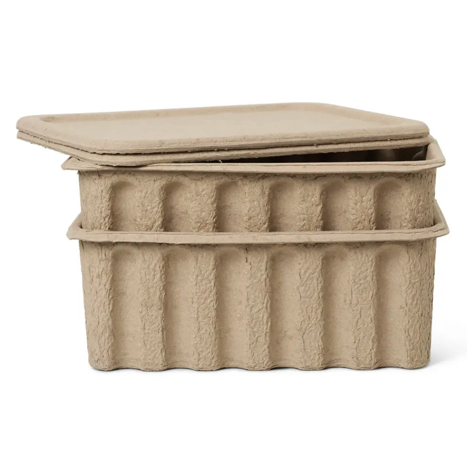 Ferm Living 2 Cajas de almacenaje de cartón con tapa Ferm, Marrón