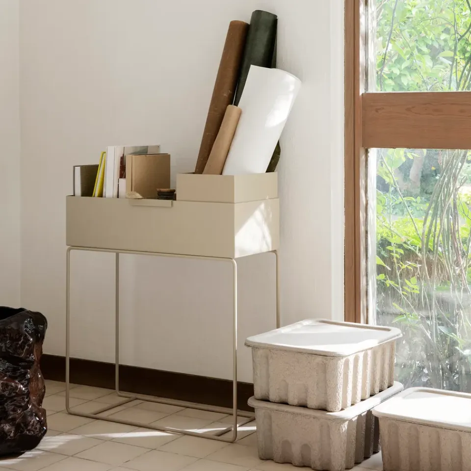 Ferm Living 2 Cajas de almacenaje de cartón con tapa Ferm, Marrón