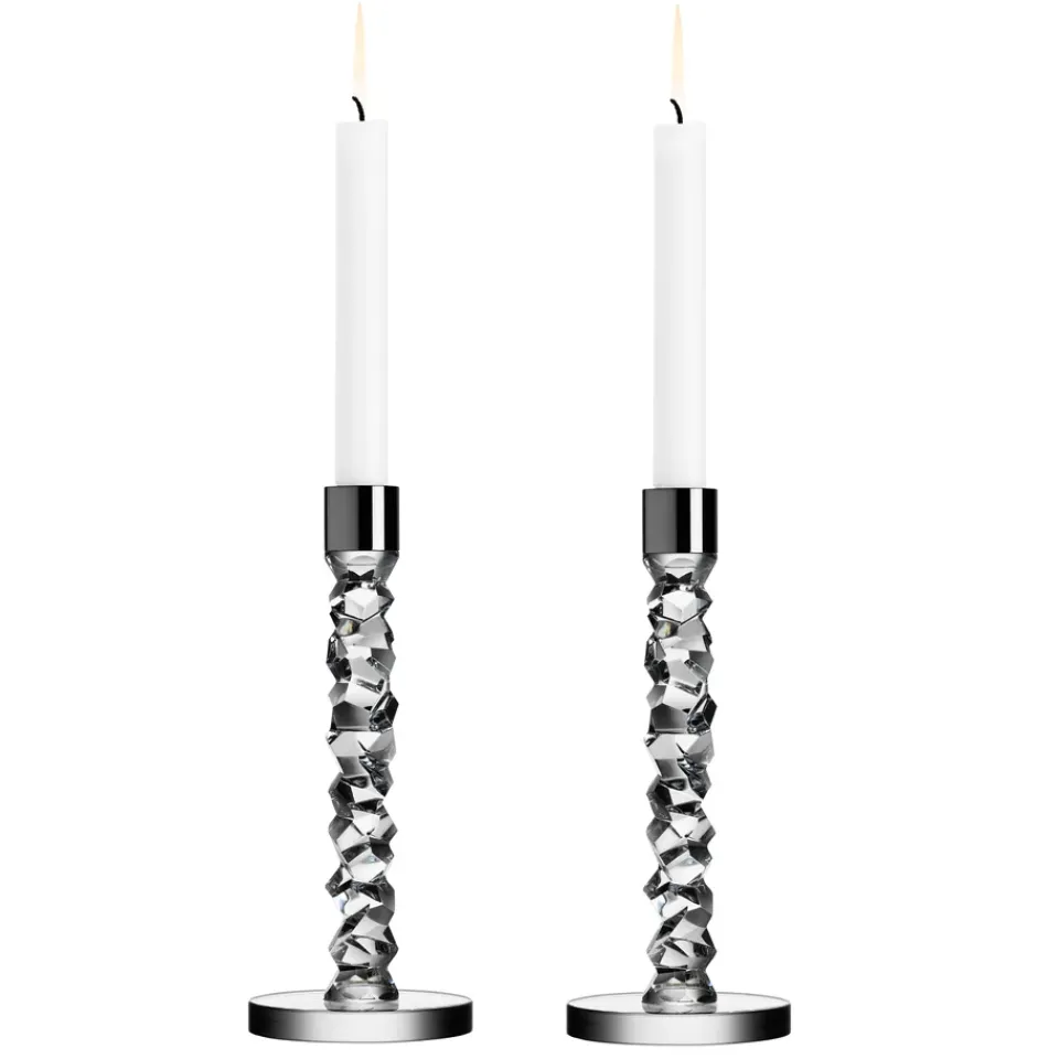 Hot Orrefors 2 Candelabros Carat, set de 2 TransparentePlateado