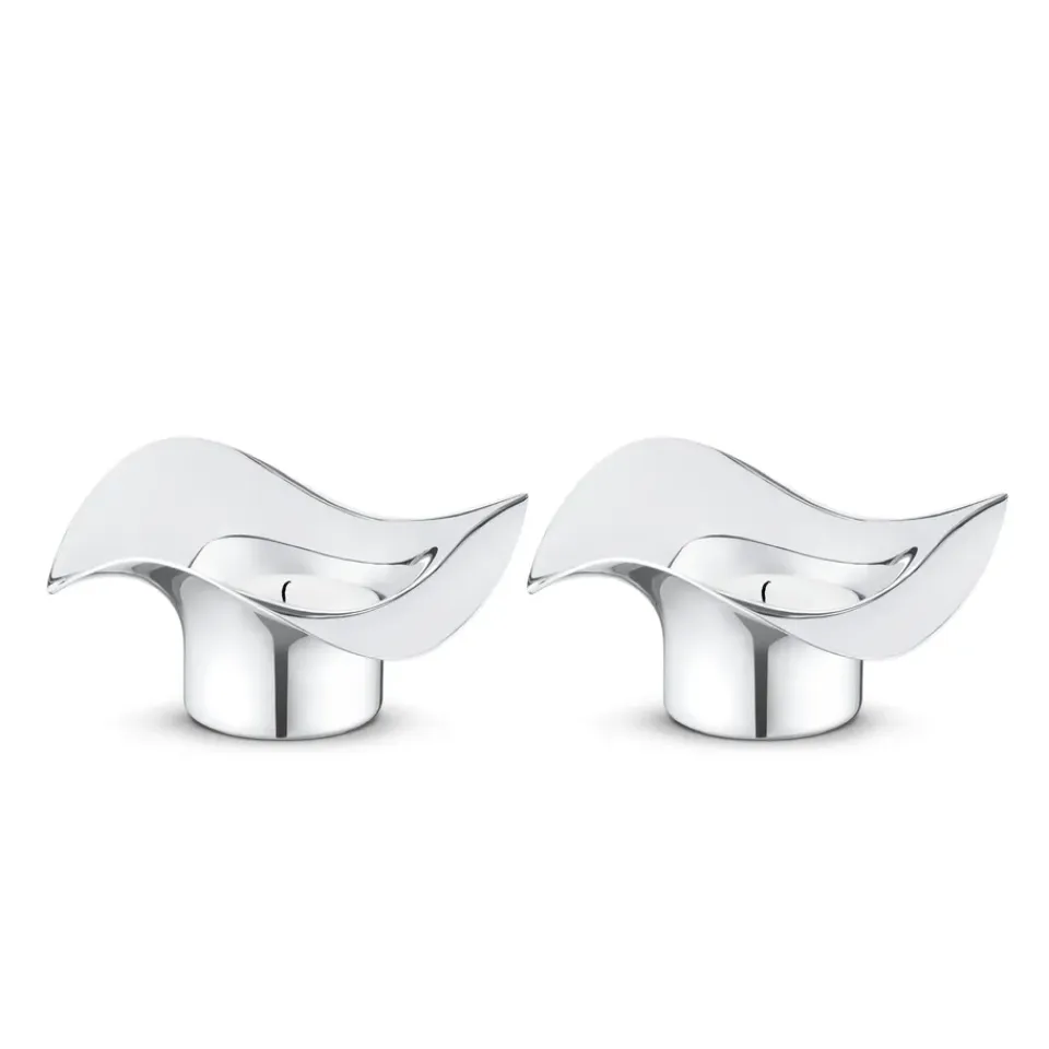 Outlet Georg Jensen 2 Portavelas Cobra, acero inoxidable Plateado