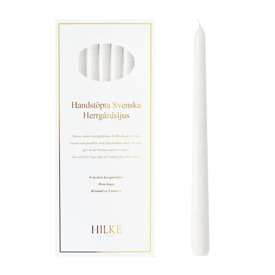 Sale Hilke Collection 6 Velas Herrgårdsljus 30 cm, perla brillo Blanco