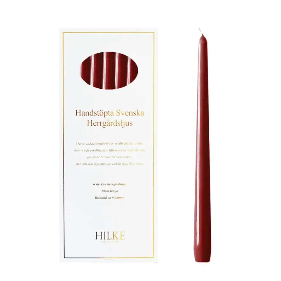 Online Hilke Collection 6 Velas Herrgårdsljus 30 cm, Borgoña brillo Rojo