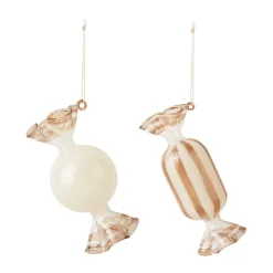 Broste Copenhagen Adorno navideño Candy vidrio 2 piezas, Creme Blanco