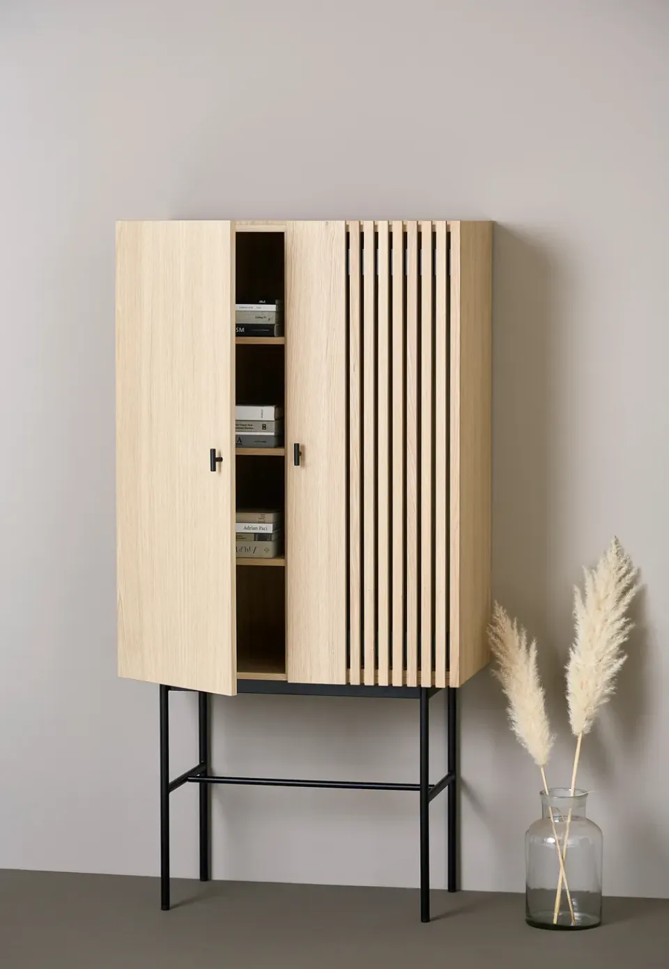 Clearance Woud Aparador Array 80 cm, Roble pigmentado blanco BeigeNegro