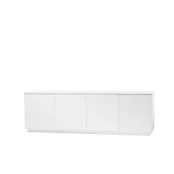 Clearance A2 Aparador Beam, Lacado , base blanca, panel superior en mármol carrara Blanco