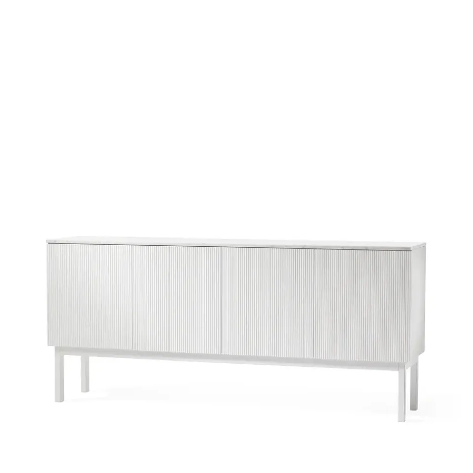 Hot A2 Aparador Beam, Lacado , base blanca, panel superior en mármol carrara Blanco