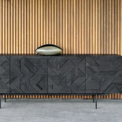 Sale Ethnicraft Aparador Graphic, Teca negra 4 puertas Negro