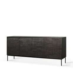 Hot Ethnicraft Aparador Grooves, Black 4 puertas Negro