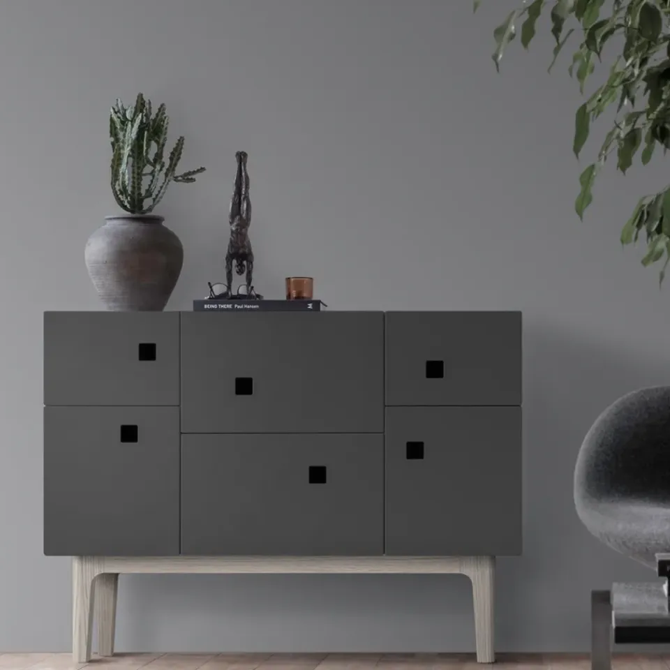 Online Zweed Aparador Peep C2, Slate grey, roble pigmentado blanco Gris