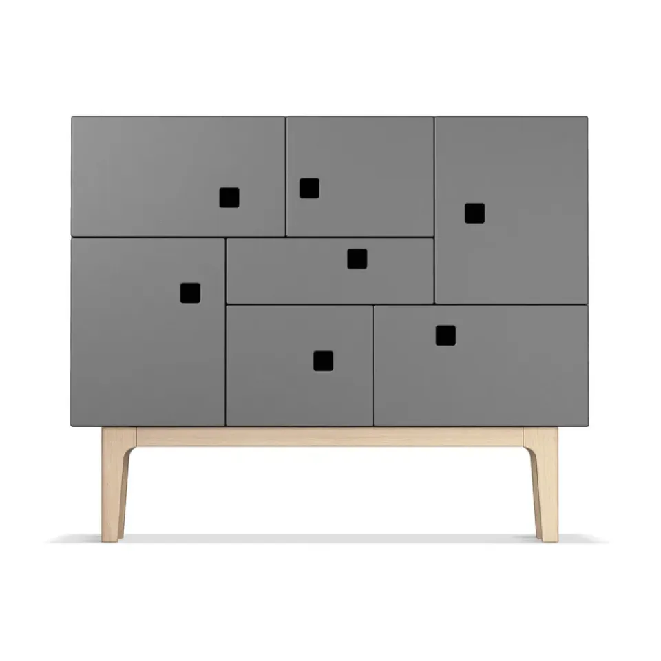 Outlet Zweed Aparador Peep C1, Slate grey, roble pigmentado blanco Gris