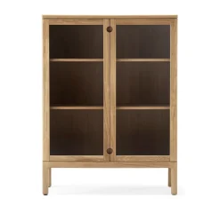 Hot Stolab Aparador Prio alto, Roble aceite natural, puerta de vidrio Beige