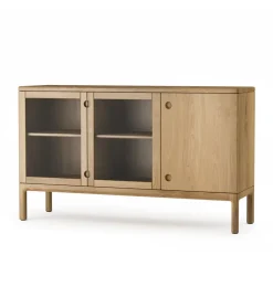 Clearance Stolab Aparador Prio Mellan, Roble aceite natural, puerta de vidrio Beige