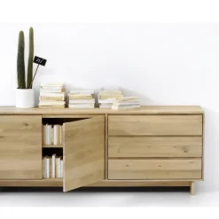 Discount Ethnicraft Aparador Wave, Roble aceitado 2 puertas 3 cajones Beige