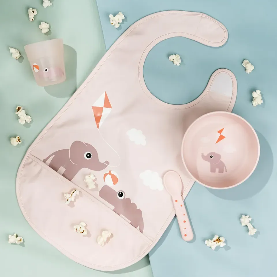 Best Done by deer Babero con velcro Playground, Powder Beige