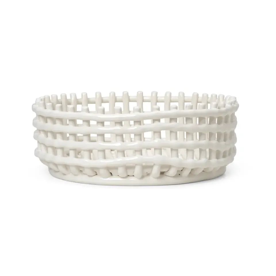Clearance Ferm Living Bol Ceramic trenzado, Off-white Blanco