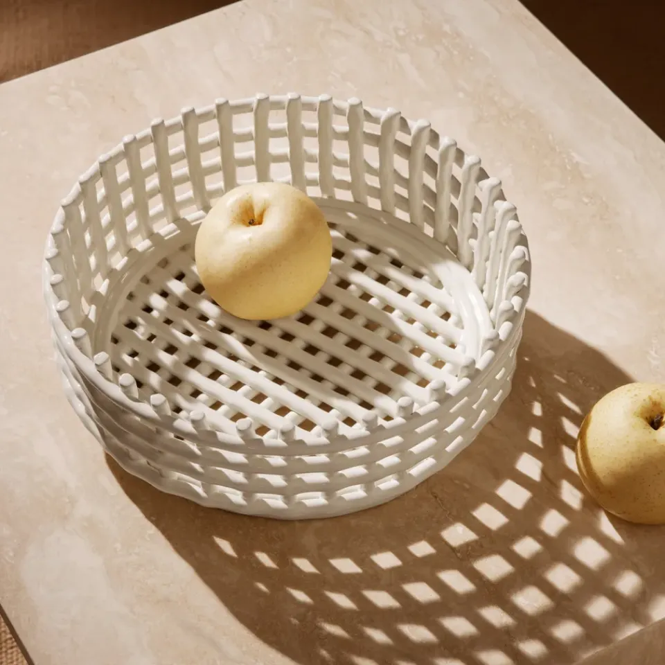 Clearance Ferm Living Bol Ceramic trenzado, Off-white Blanco