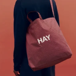 New HAY Bolsa Grid Crossover Bag medium, Burgundy, medium Rojo