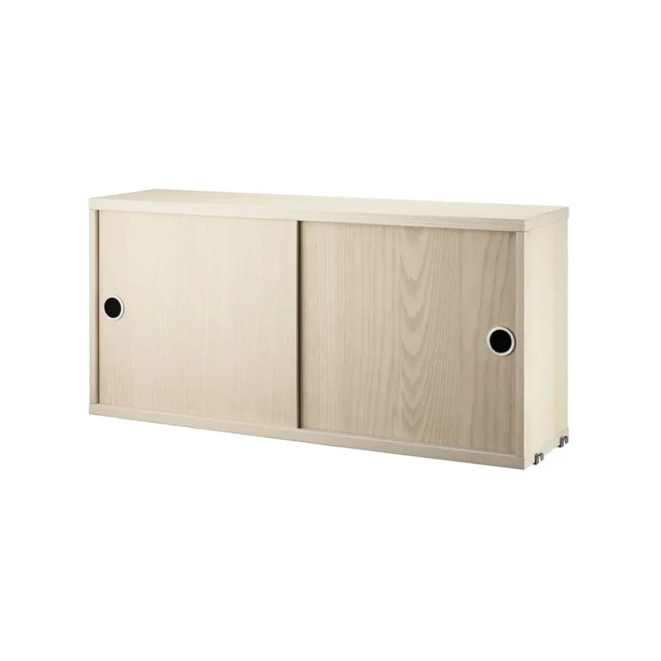 Outlet String Cabinet con puertas correderas , Chapa de fresno, 78x20 cm Beige