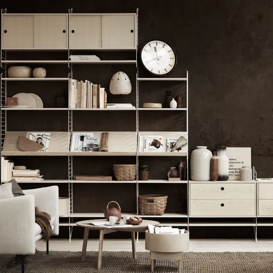 Outlet String Cabinet con puertas correderas , Chapa de fresno, 78x20 cm Beige