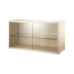 Sale String Cabinet vitrina con puertas correderas de cristal , Fresno, 78x30 cm Beige