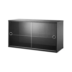 Outlet String Cabinet vitrina con puertas correderas de cristal , Fresno teñido de , 78x30 cm Negro