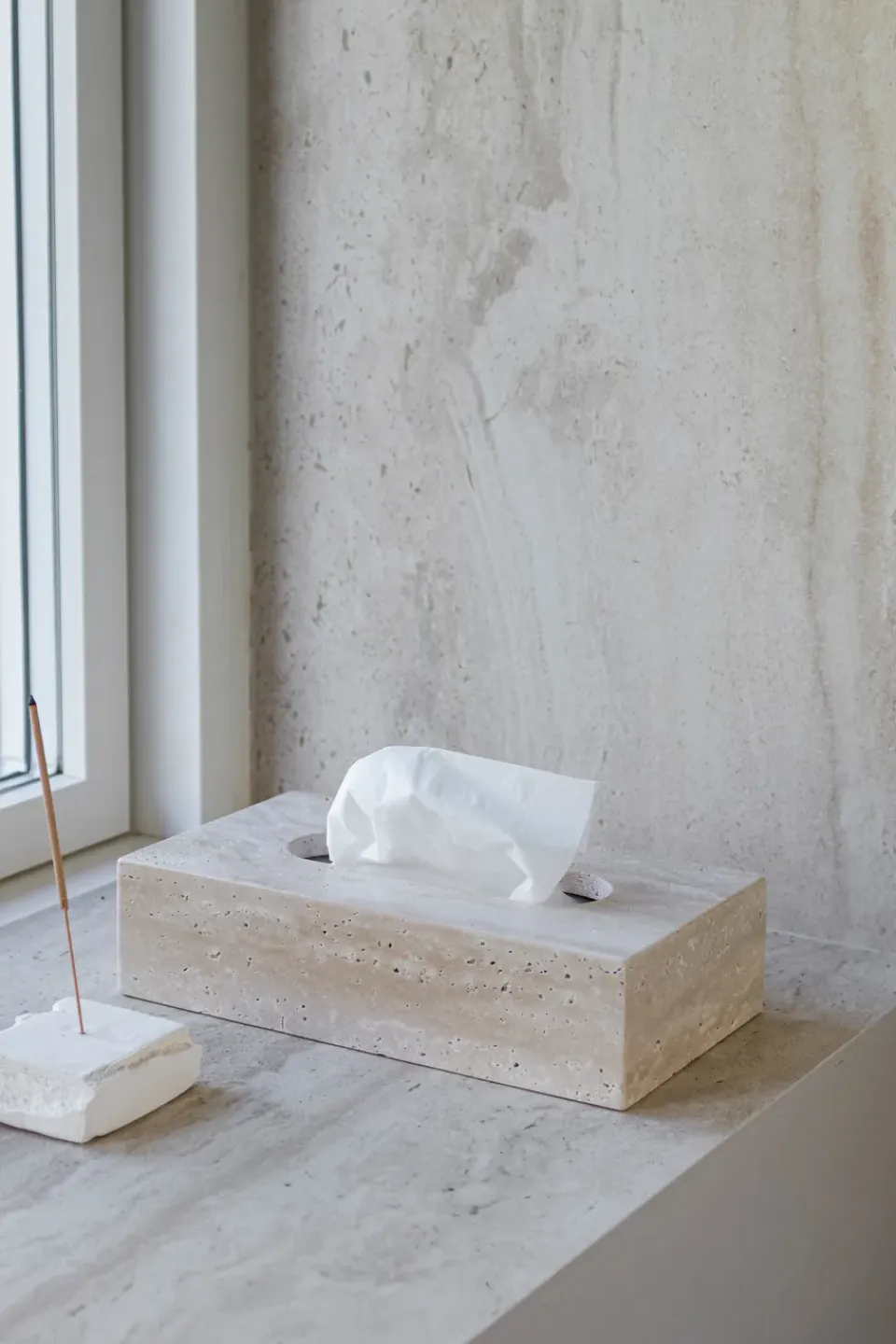 Sale Mette Ditmer Caja de pañuelos Travertine 14x25,5 cm, Linen Beige