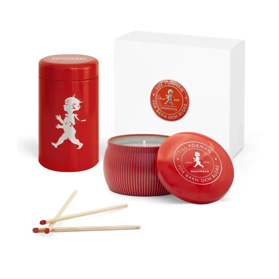 Outlet Solstickan Design Caja de regalo Solstickan con vela aromática + bote con cerillas, -vela perfumada de canela y naranja Rojo