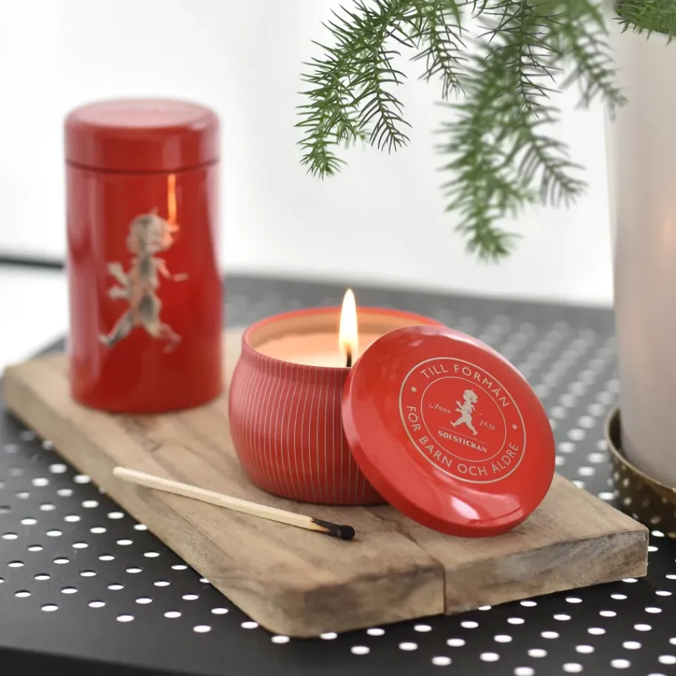Outlet Solstickan Design Caja de regalo Solstickan con vela aromática + bote con cerillas, -vela perfumada de canela y naranja Rojo