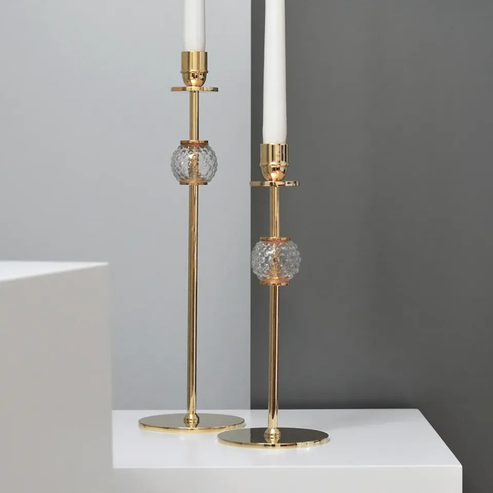 Hot Hilke Collection Candelabro Alba 40 cm, latón macizo y vidrio Color dorado