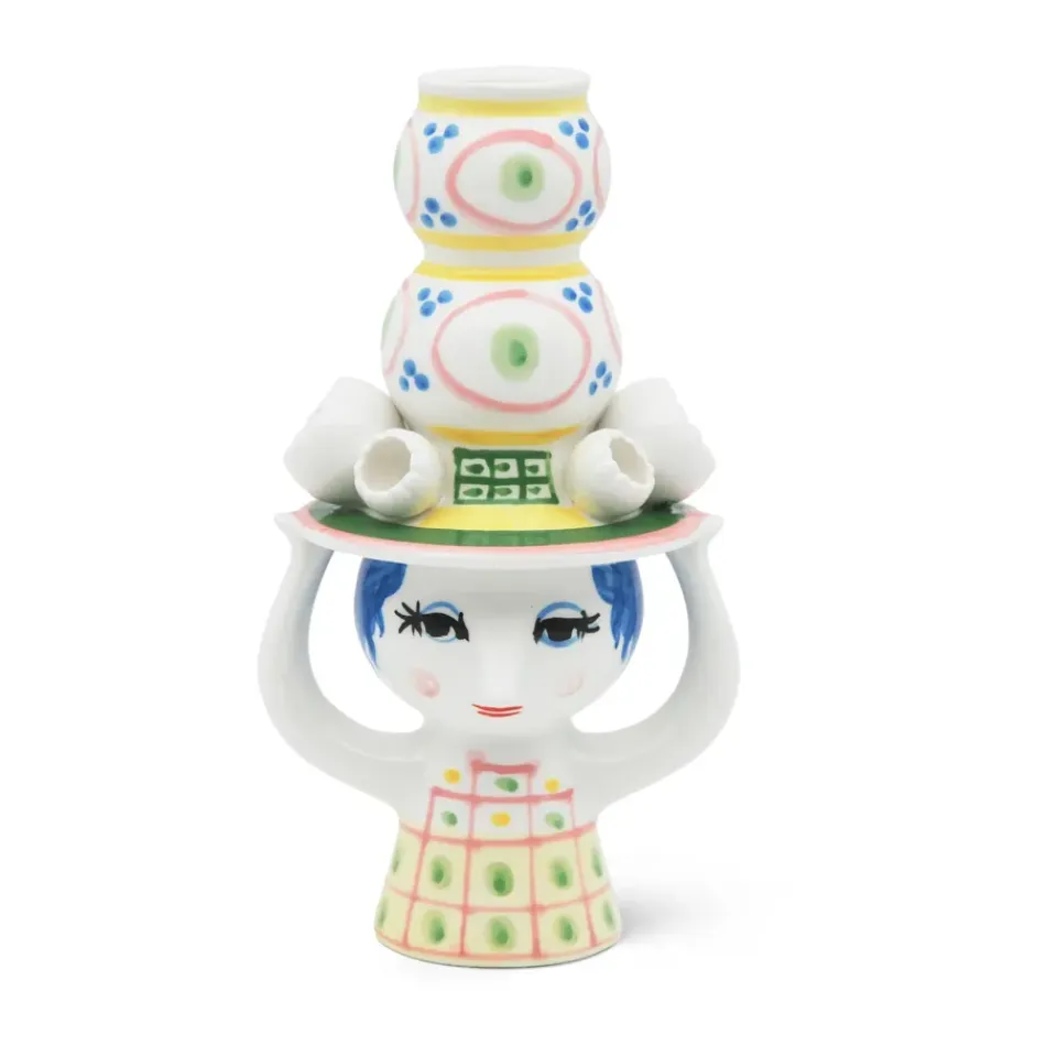 Clearance Bjørn Wiinblad Candelabro Lady with hat H16 cm, Rosa