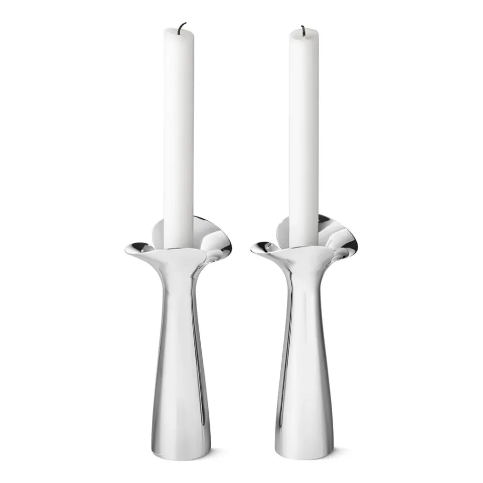 New Georg Jensen Candelabros Bloom Botanica, set de 2, acero inoxidable Plateado