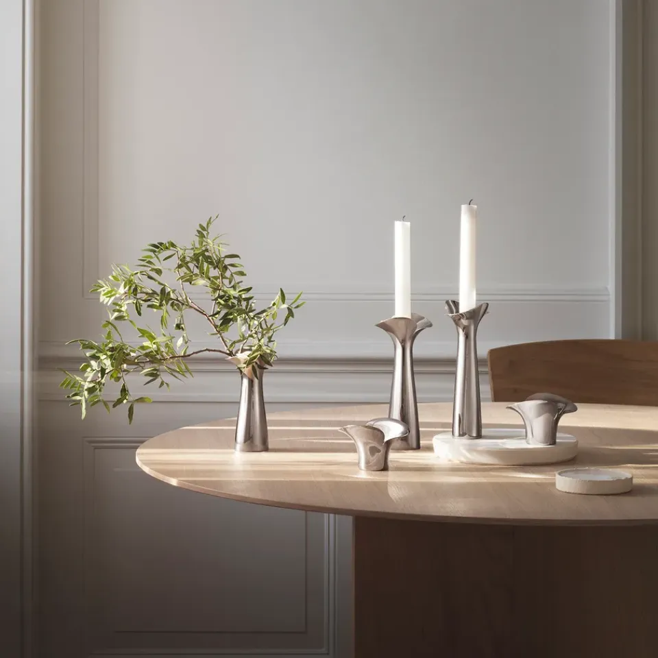 New Georg Jensen Candelabros Bloom Botanica, set de 2, acero inoxidable Plateado