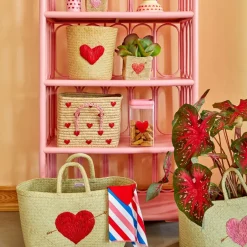 Online RICE Cesta con asas rafia 30x30 cm, Red hearts BeigeRojoRosa