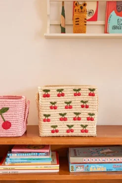 Outlet RICE Cesta con asas rafia 30x30 cm, Cereza Beige