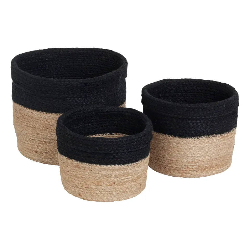 Dixie Cesta de almacenaje Elin 3 unidades, Crudo-negro BeigeNegro