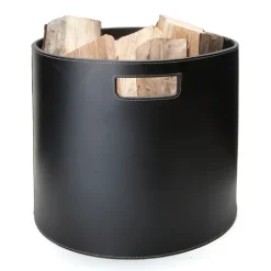 New Ørskov Cesta de leña redonda, negra con puntadas blancas Negro