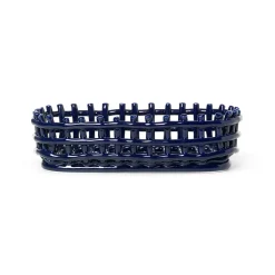 Outlet Ferm Living Cesta ovalada Ceramic trenzada 15x30 cm, Azul