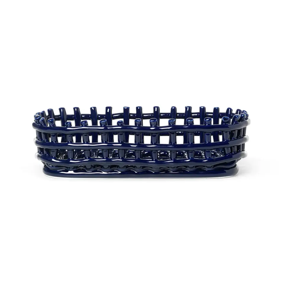 Outlet Ferm Living Cesta ovalada Ceramic trenzada 15x30 cm, Azul