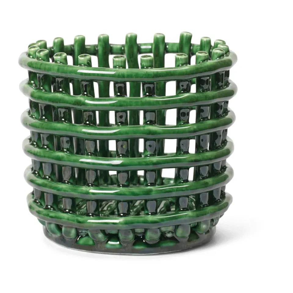 Best Ferm Living Cesta trenzada Ceramic Ø16 cm, Emerald Green Multi