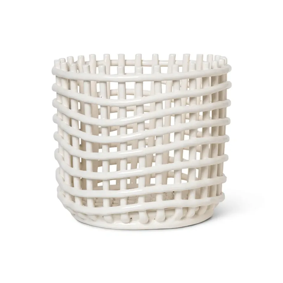 Sale Ferm Living Cesta trenzada Ceramic Ø23,5 cm, Off white Blanco