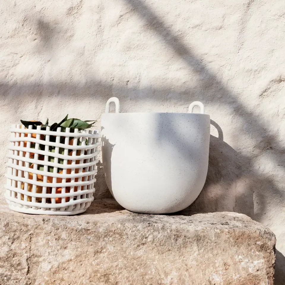 Sale Ferm Living Cesta trenzada Ceramic Ø23,5 cm, Off white Blanco