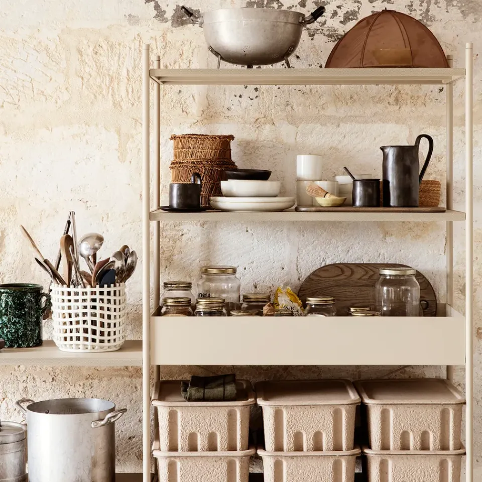 Sale Ferm Living Cesta trenzada Ceramic Ø23,5 cm, Off white Blanco