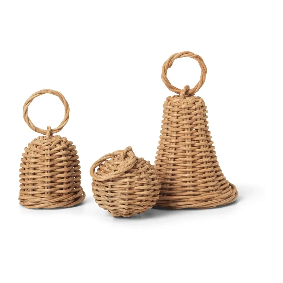 Ferm Living Colgante de navidad Braided Bell Baubles 3 unidades, Natural Beige