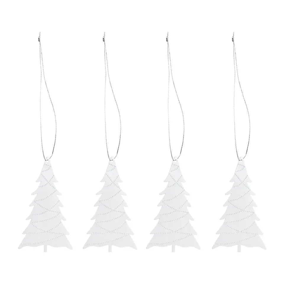 New Cooee Design Cooee colgantes de Navidad de acero inoxidable, paquete de 4, Árbol Plateado