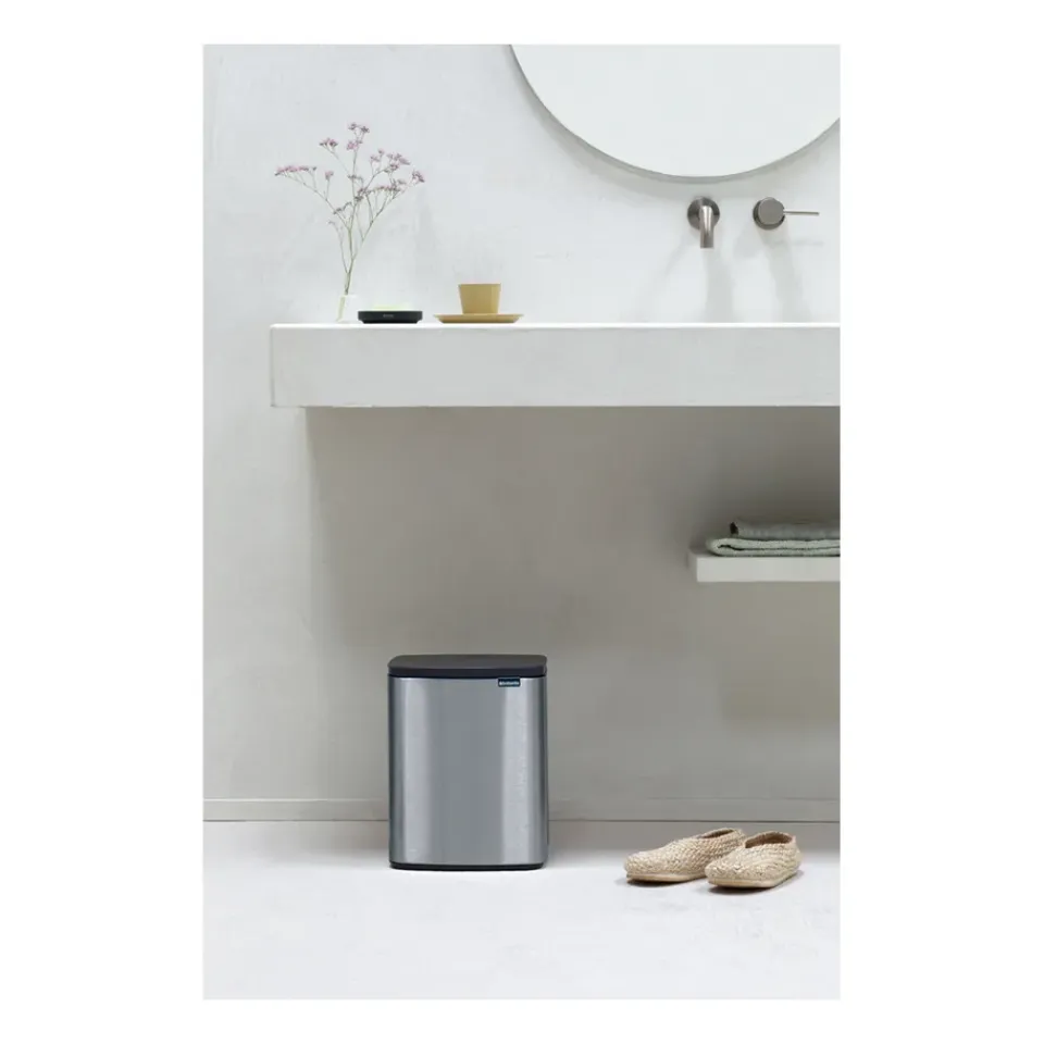 Brabantia Cubo de basura Bo 12 L, Acero cepillado mate Azul