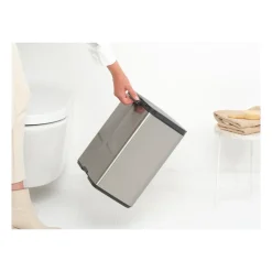 Brabantia Cubo de basura Bo 12 L, Acero cepillado mate Azul