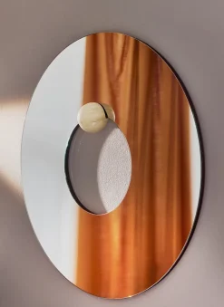 AYTM Espejo de pared Castellum Ø80 cm, Travertino con acabado natural Transparente