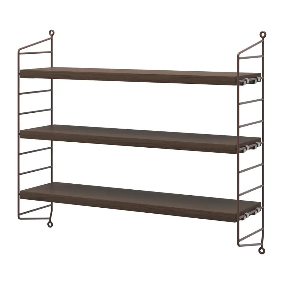 New String Estantería de pared Pocket, Roble oscuro–marrón oscuro Negro
