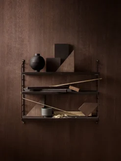 New String Estantería de pared Pocket, Roble oscuro–marrón oscuro Negro