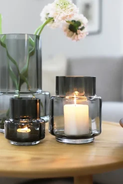 Ro Collection Hurricane reflections tealight no 25, Smoked Grey Gris